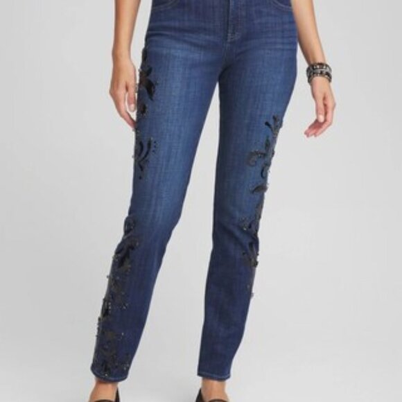 NWT Chicos So Slimming Girlfriend Embroidered Ankle Jeans Size 2 - Picture 1 of 9